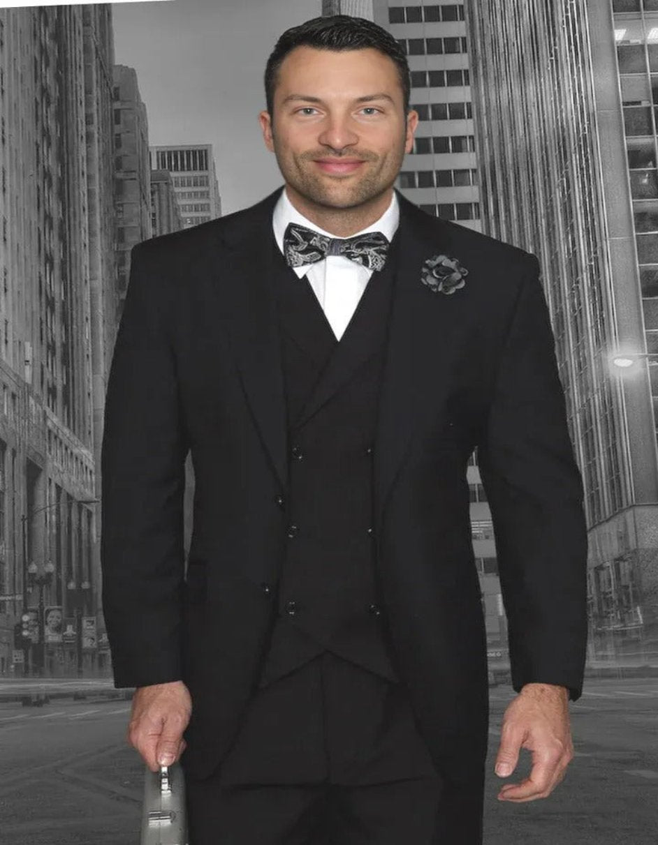 Classic Fit Black Wool Double Breasted Suit