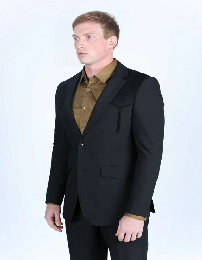 Western Black Sport Coat with Suede Accents