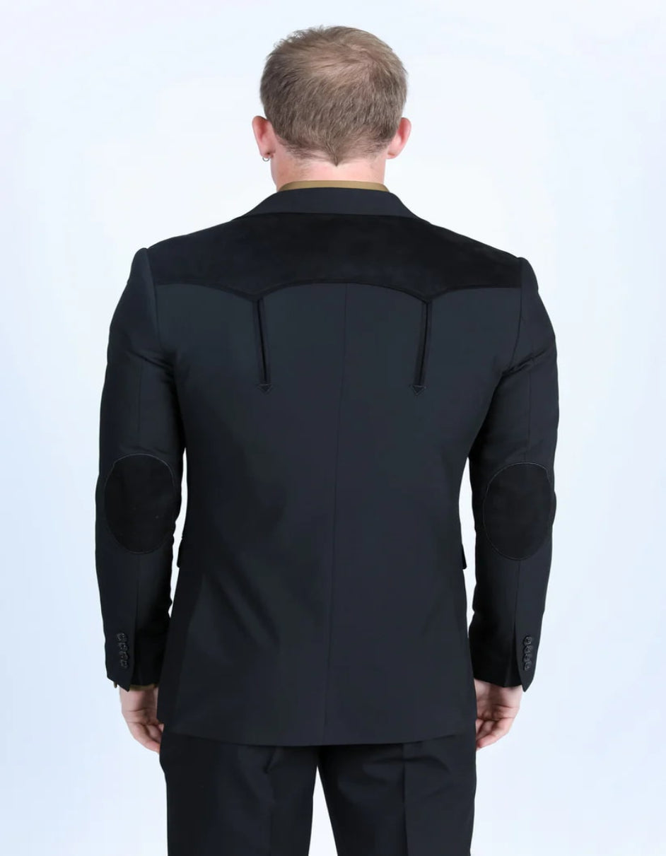 Western Black Sport Coat with Suede Accents