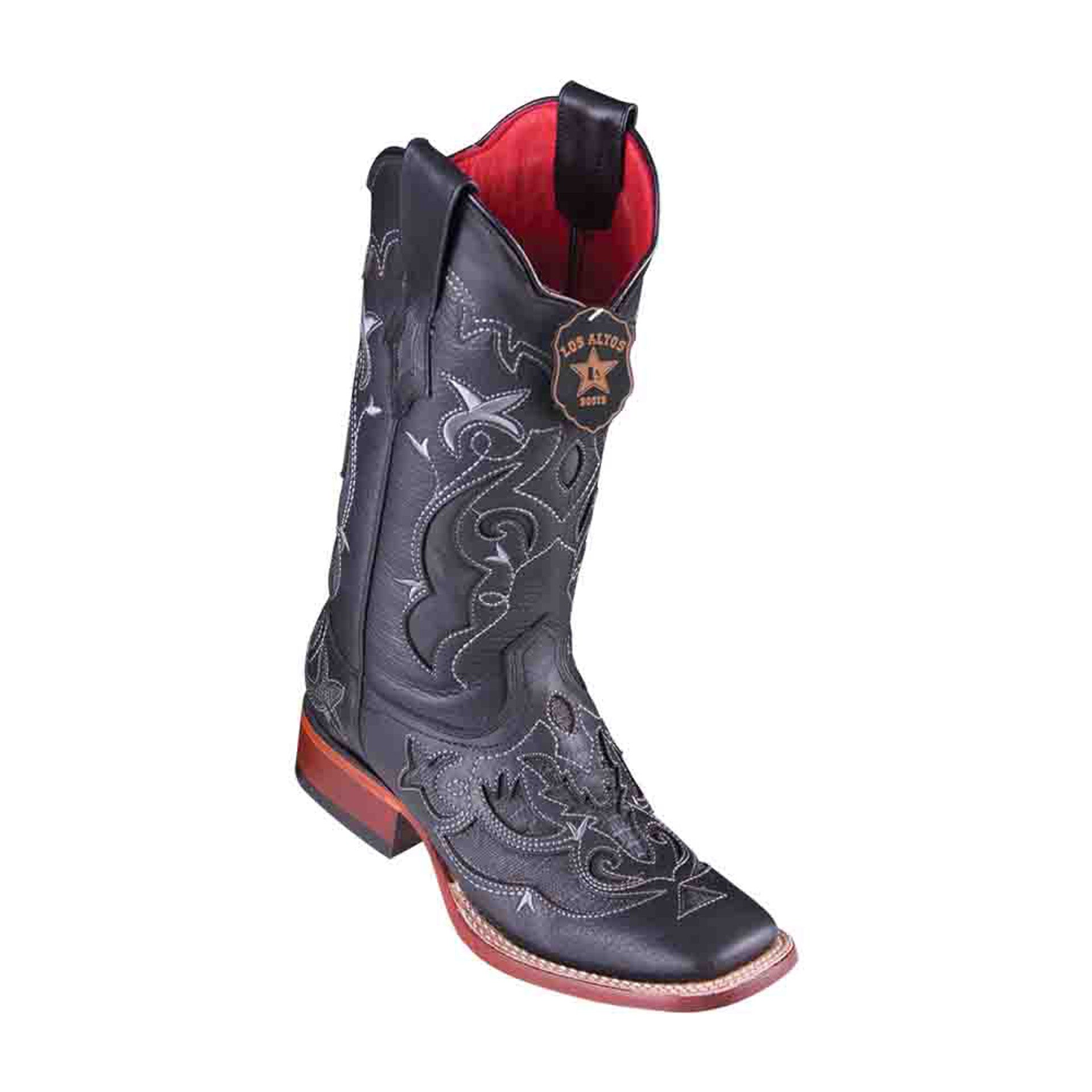 Los Altos Black Teju Lizard Square Toe Boots