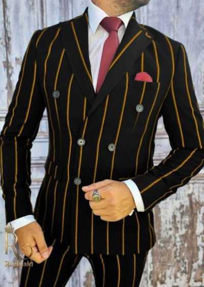 Black & Gold Pinstripe Double Breasted Suit