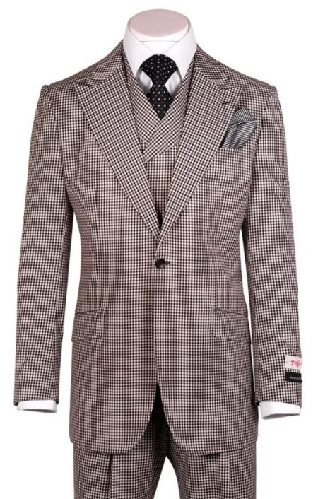 Black and White Wool Wide Leg Suit & Vest