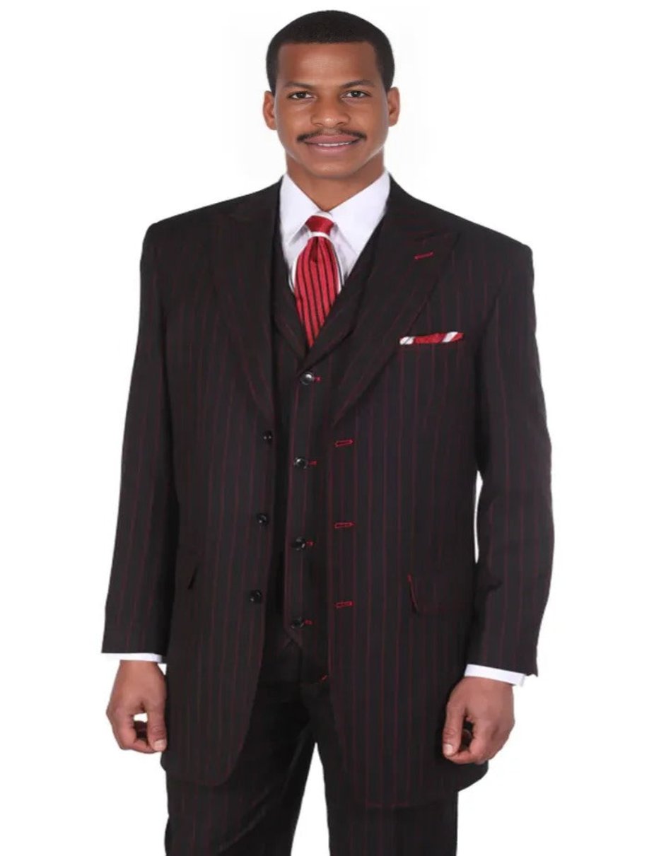 Vintage Gangster Pinstripe Black and Red Suit