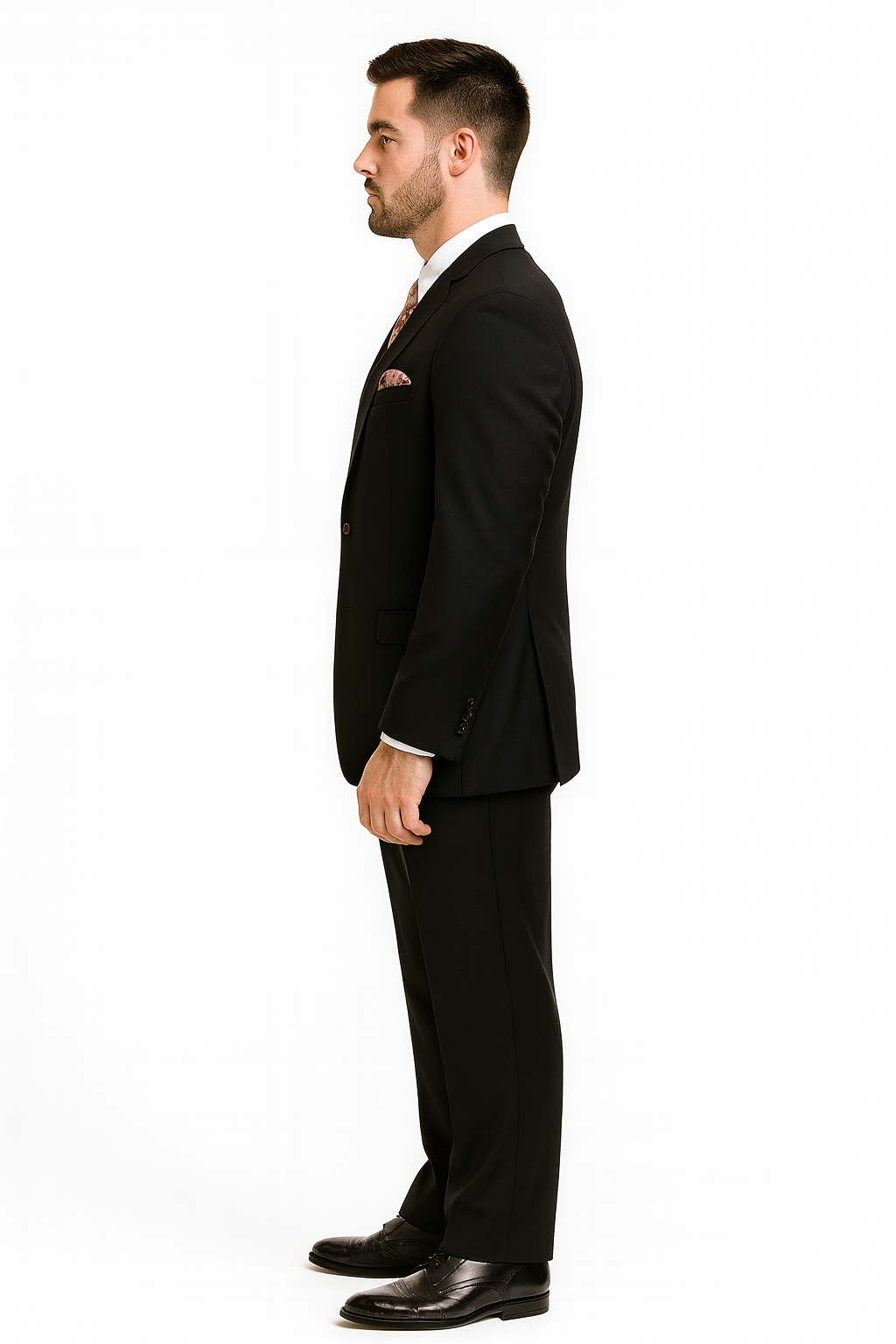 Men's 2 Button Black Regular Basic Cut Flat Front Pants Three Piece Suit
