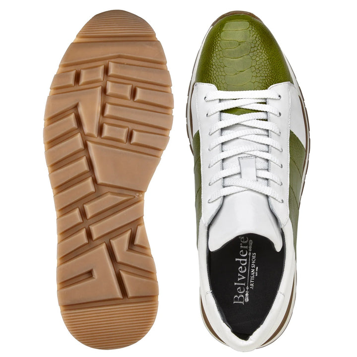 Belvedere Blake Calf & Ostrich Leg Sneaker Lime/White