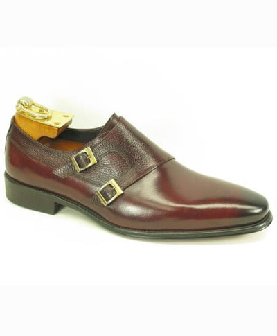 Men's Double Buckle Style Ox-Blood Leather Fashionable Carrucci Shoes