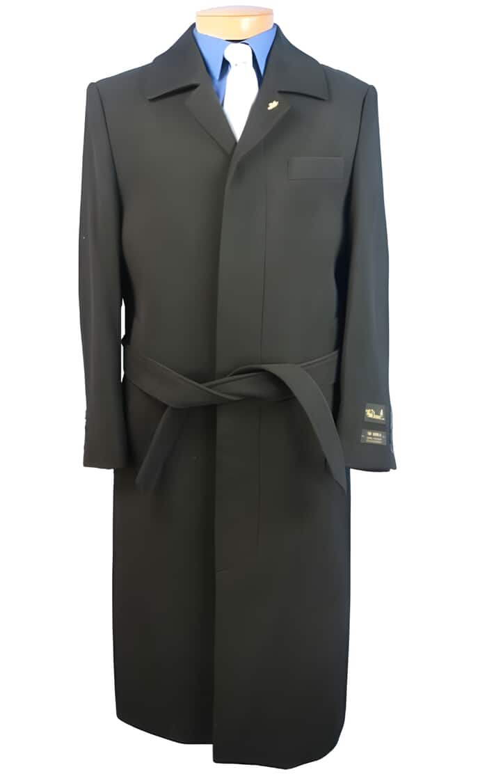 Black Wool Blend Men's Full Length Dress Topcoat