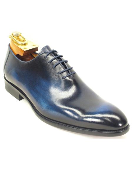 Carrucci Men's Laceup Style Cobalt Blue Genuine Calfskin Leather Teal Dress Shoe Oxford Shoes