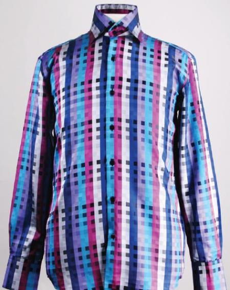 Fancy Polyester Fashion Shirt With Button Cuff Blue Men's Dress Shirt Night Club Outfit guys Wear For Men Clothing Fashion