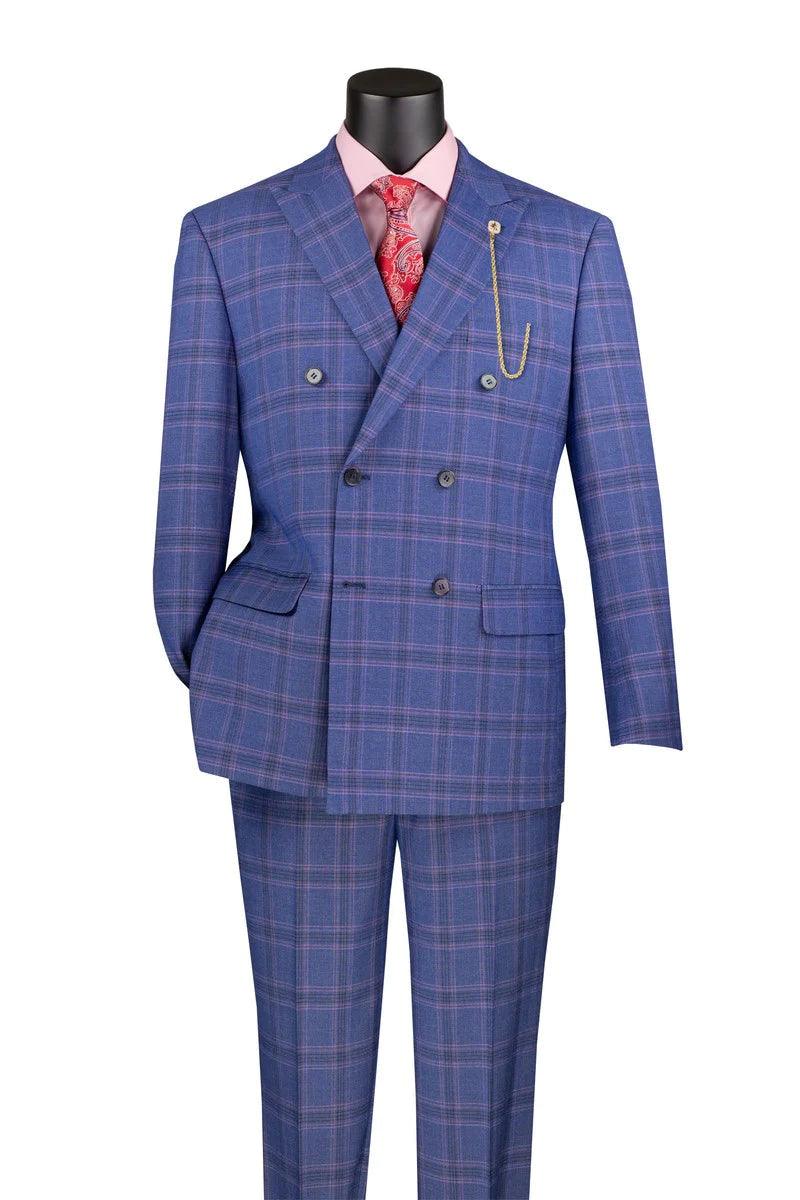 Blue Windowpane Double Breasted Suit by Vinci