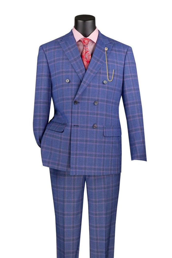 Blue Windowpane Double Breasted Suit by Vinci