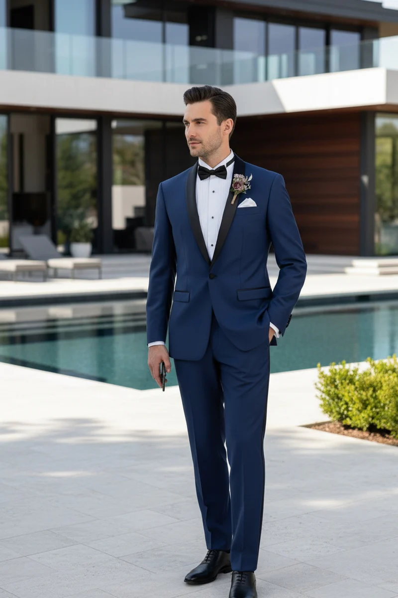 Blue 1-Button Shawl Tuxedo