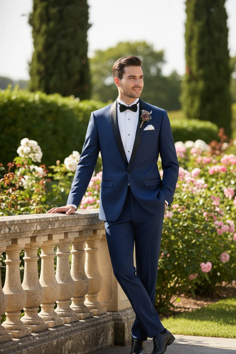 Blue 1-Button Shawl Tuxedo