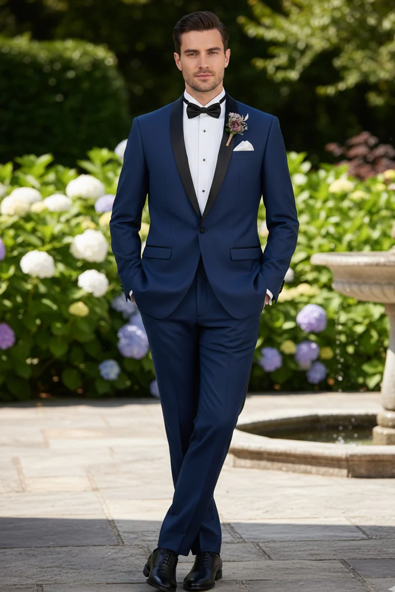 Blue 1-Button Shawl Tuxedo