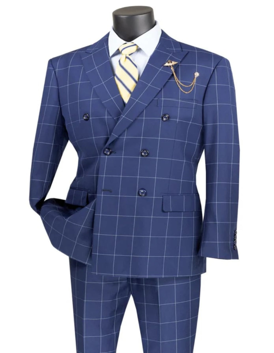 1920s Blue Gangster Plaid Suit with White Vest