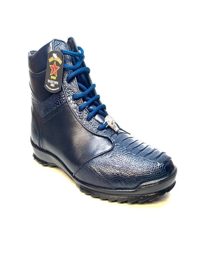 Los Altos Navy Blue Ostrich Leg High-Top Sneakers