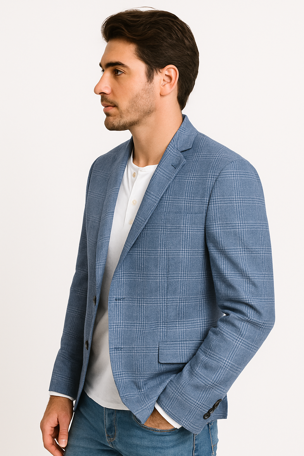 Mens Plaid Blazer - Windowpane Blazer - Textured Pattern - Blue