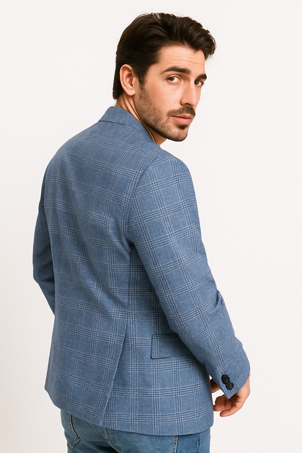 Mens Plaid Blazer - Windowpane Blazer - Textured Pattern - Blue