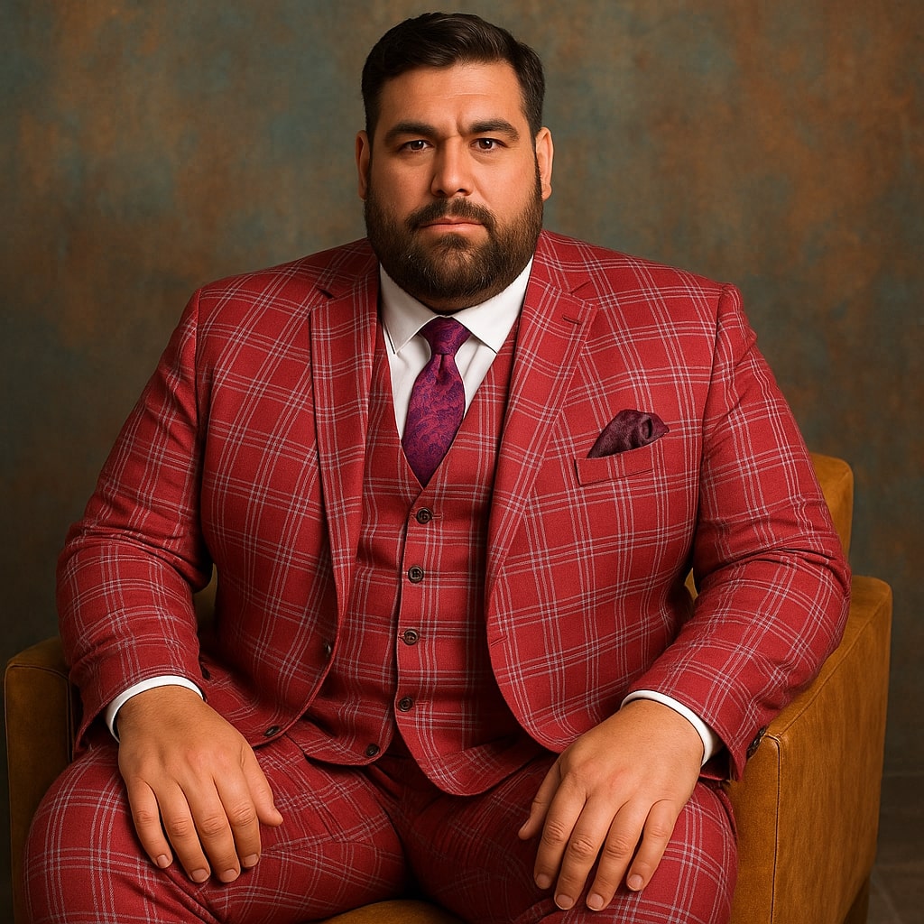 Red Plaid Three-Piece Suit - Bold Check Print