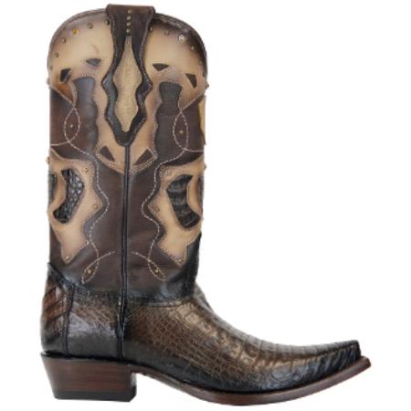 Men's Brown Snip Toe Leather Saddle Vamp Dress Cowboy Boot Cheap Priced For Sale Online