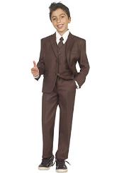 Boy's Tazzio 2 Button Closure 5 piece Suit with Vest, Shirt & Tie Brown