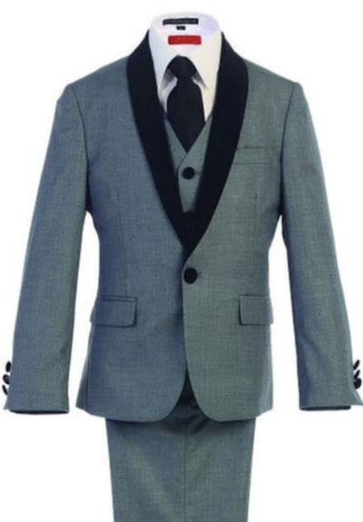Boys Kids Sizes Tuxedo Suit AFT 3-Button Vest Classic Fit Suede Shawl Suit with Adjustable Tie Gray