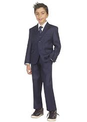 Boy's Tazzio 3 Buttons Vest 5 piece Suit with Shirt & Tie Dark Navy