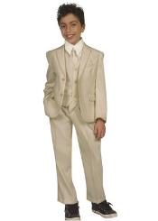 Boy's Tazzio Side vents 5 piece Suit with Shirt & Tie Beige