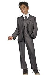 Boy's Tazzio Tetron Silk lining Pants 5 piece Suit with Vest, Shirt & Tie Grey