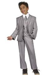 Boy's Tazzio Chest welt Pocket 5 piece Suit with Vest, Shirt & Tie Light Grey