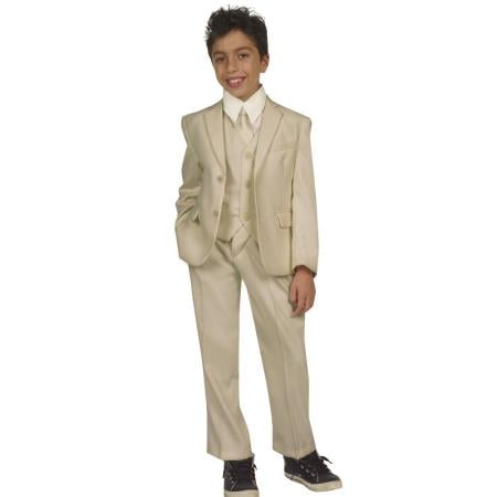 Boy's Five Piece Kids Sizes Suit Perfect for toddler Suit wedding attire outfits With Vest,Shirt And Tie Beige