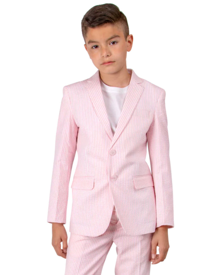 Designer Pink Seersucker Boys Suit by Perry Ellis