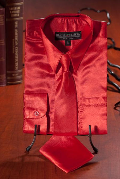 Boys Red Satin Combo Men's Dress Shirt