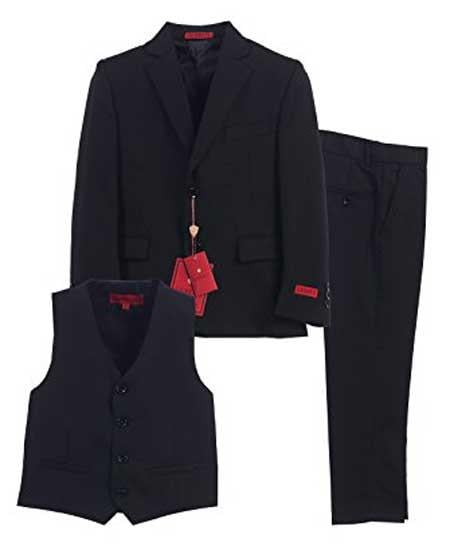 Boy's 3 Piece Black Vest Formal Suit With Pants Set
