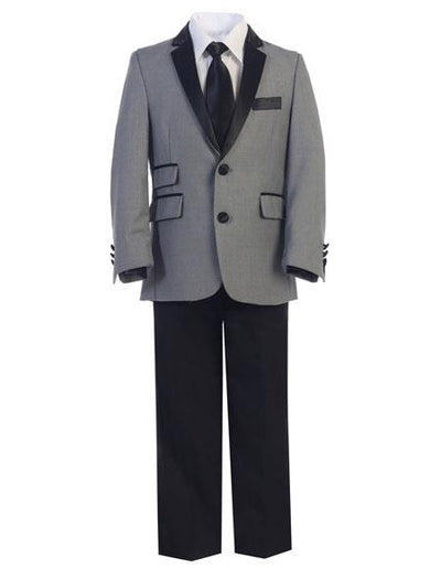 Boy's Gray ~ Grey and Black Lapel Kids Toddler Suits (Tuxedo Looking)