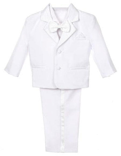 Boy's 5 Piece Set Formal Tuxedo With Vest Bow Tie Dress Suit White
