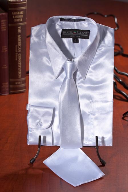 Boys White Satin Dress Shirt Combo Men's Dress Shirt