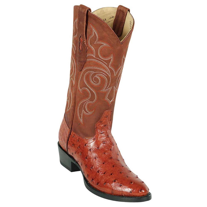 Los Altos Ostrich Round Toe Boots - Brandy