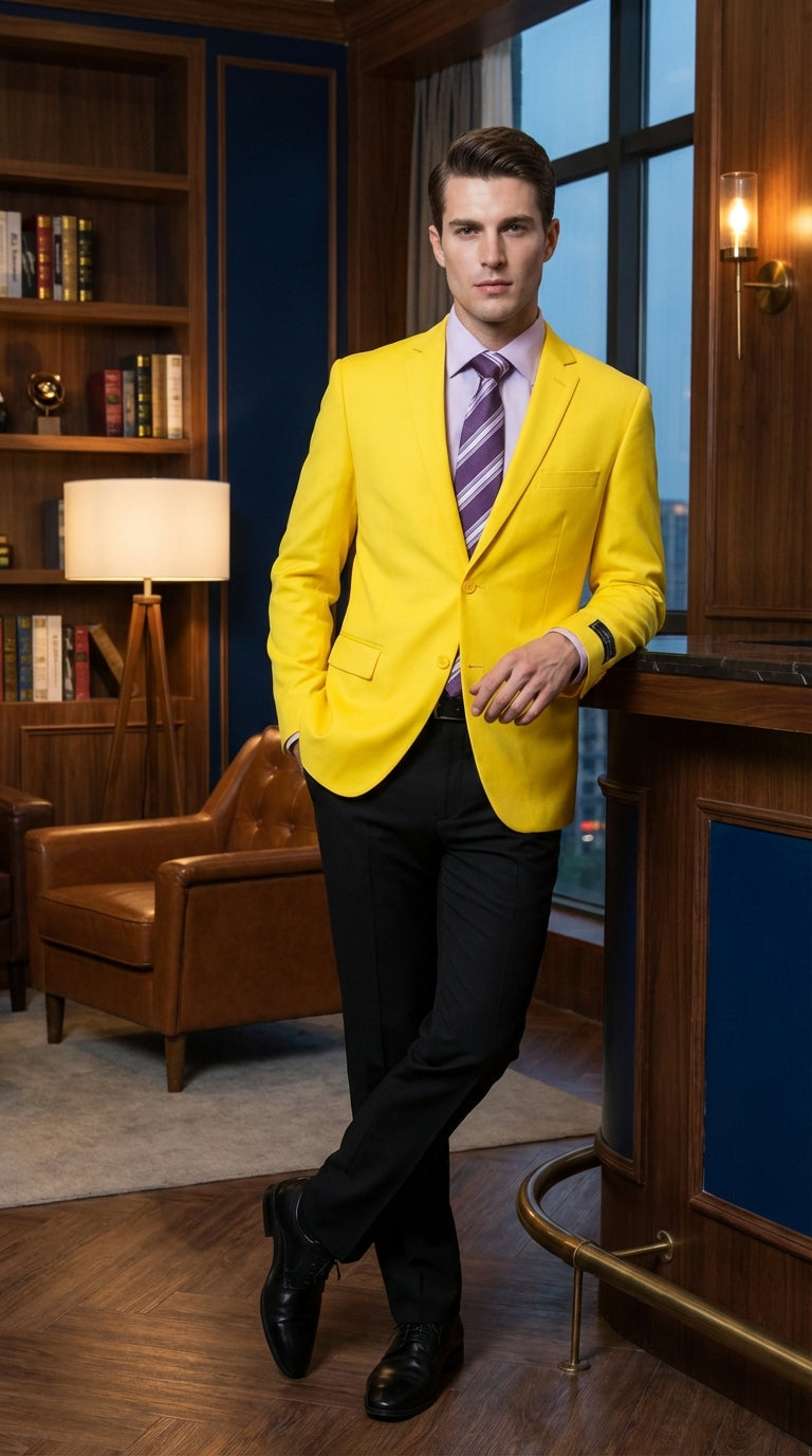 Men’s Bright Yellow Blazer – Classic Two Button Formal Sport Coat for Wedding, Party and Statement Wear