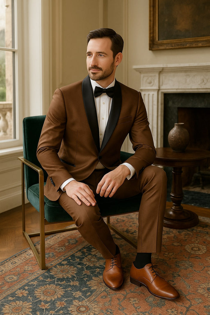 Bronze Satin Shawl Lapel Tuxedo Suit for Men