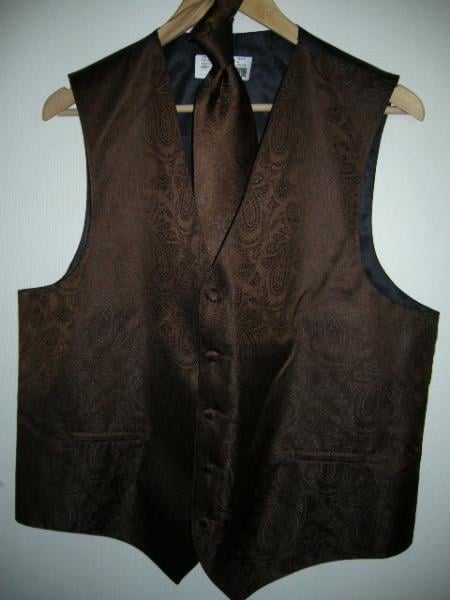 BROWN DRESS TUXEDO WEDDING Vest ~ Waistcoat ~ Waist coat & TIE SET Buy 10 of same color Tie For $25 Each - Men's Neck Ties - Mens Dress Tie - Trendy Mens Ties