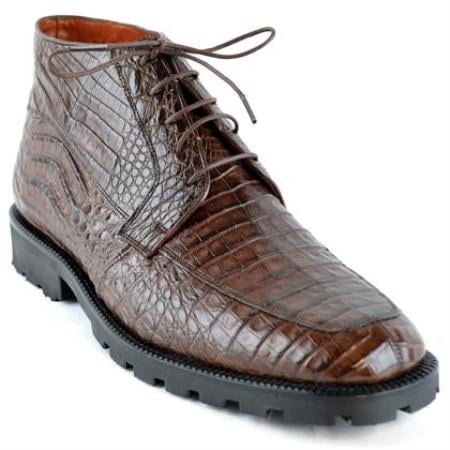 Brown Dress Shoe High Top Gator Skin Shoe –Brown