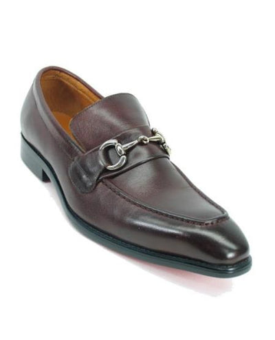 Men's Fashionable Carrucci Slip On Brown Leather Style Shoe With Silver Buckle