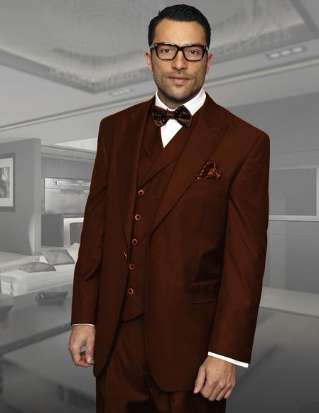 Brown Peak Lapel Double Breasted Vest Suit