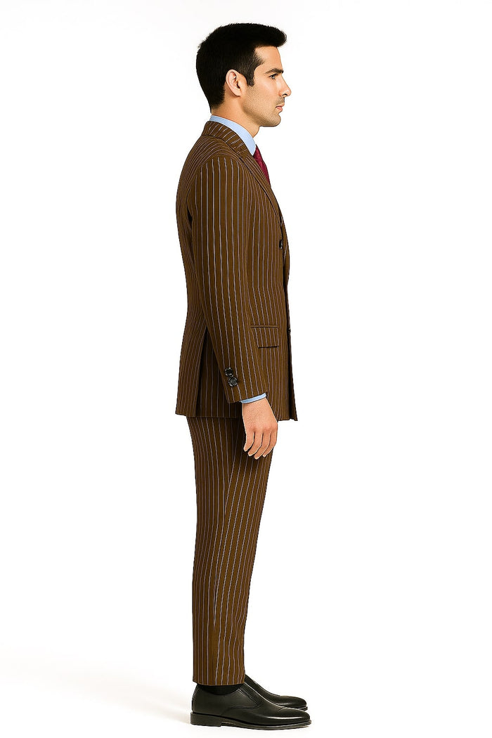 Brown Pinstripe Double-Breasted 6-Button Suit
