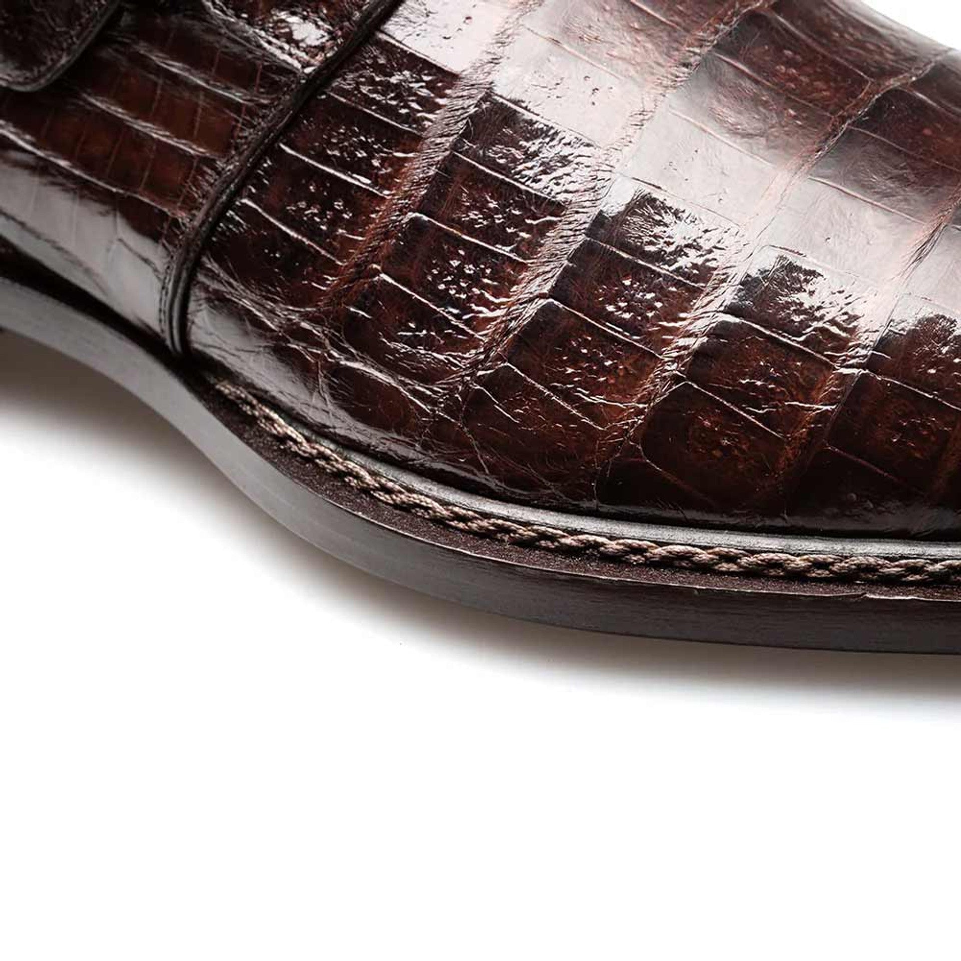 Gigolo Brown Crocodile Monk Strap Loafers