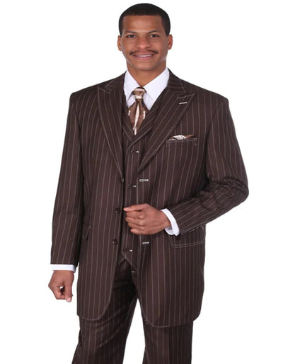 Bold Pinstripe Brown 1920s Men's Suit