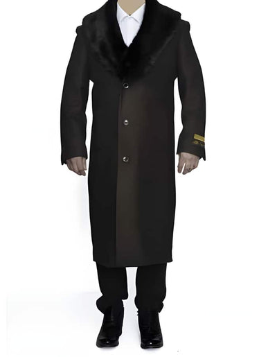 Brown Wool Overcoat with Removable Fur Collar