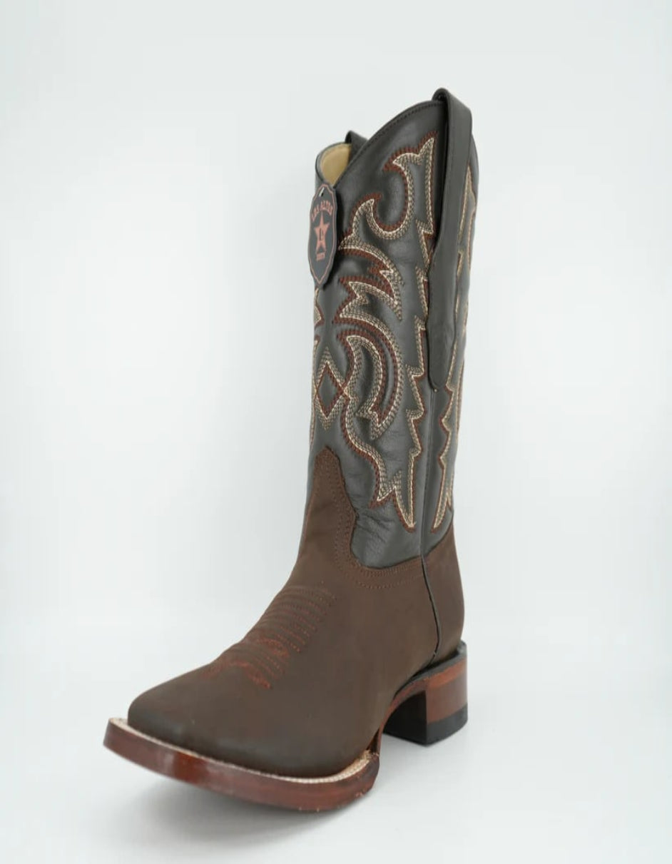Los Altos Crazy Brown Wide Square Toe Boot