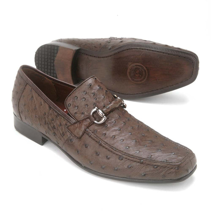 Brown Full Quill Ostrich Slip-On Loafers